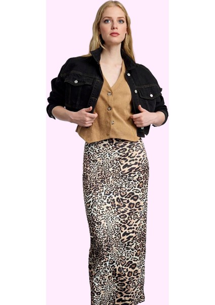 Kadın Yüksek Bel Leopar Baskılı Örme Maxi Etek Günlük Casual Kombinler Yaz Aylarının Vazgeçilmezi fiyatları