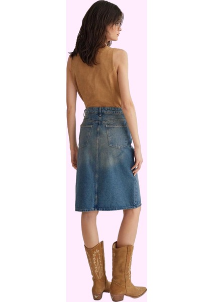 Kadın Basic Denim Midi Etek; Yırtmaçlı Rahat Pamuk Günlük Kullanım Yaz Aylarının Vazgeçilmezi modelleri