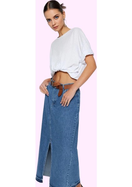 Kadın Pamuklu Denim Maxi Etek Yırtmaçlı A Line Günlük ve Şık Kombinler Için Modern Tasarım fiyatları