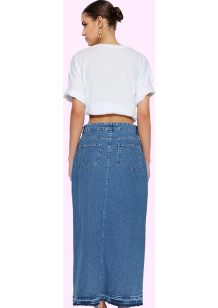 Kadın Pamuklu Denim Maxi Etek Yırtmaçlı A Line Günlük ve Şık Kombinler Için Modern Tasarım modelleri