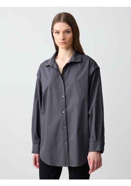 Antrasit %100 Pamuk Rahat Kesim Uzun Kollu Poplin Dokuma Gömlek fiyatları