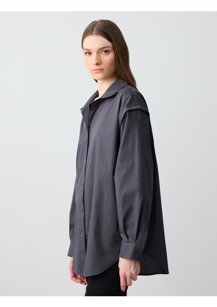 Antrasit %100 Pamuk Rahat Kesim Uzun Kollu Poplin Dokuma Gömlek modelleri