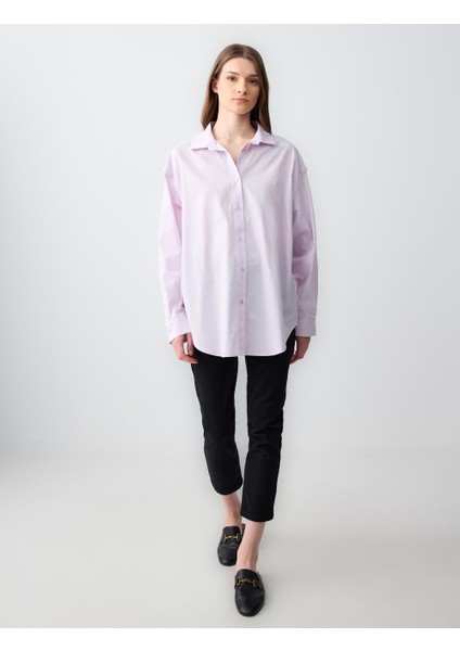 Lila %100 Pamuk Rahat Kesim Uzun Kollu Poplin Dokuma Gömlek fiyatları