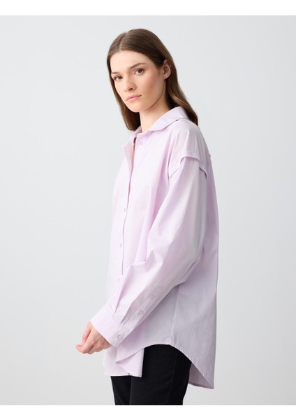 Lila %100 Pamuk Rahat Kesim Uzun Kollu Poplin Dokuma Gömlek modelleri