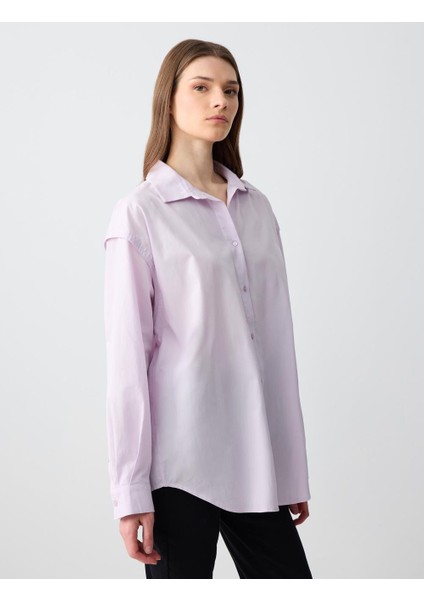 Lila %100 Pamuk Rahat Kesim Uzun Kollu Poplin Dokuma Gömlek fırsatları