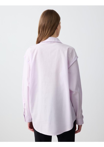 Lila %100 Pamuk Rahat Kesim Uzun Kollu Poplin Dokuma Gömlek indirimleri