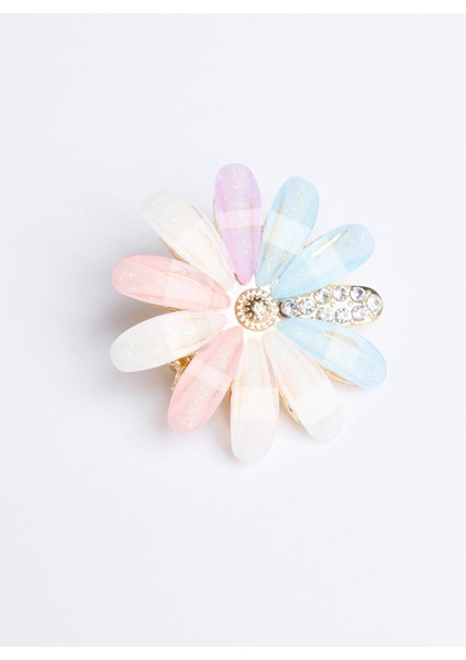 Pembe Renkli Çiçek Figürlü Parlak Taşlı Broş