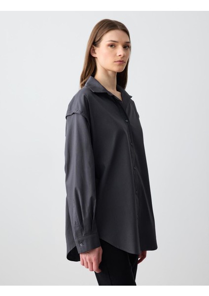 Antrasit %100 Pamuk Rahat Kesim Uzun Kollu Poplin Dokuma Gömlek fırsatları