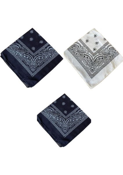 %100 Pamuklu Klasik Desen Unisex 3lü Bandana Seti Renkli Bandana Etnik Desenli Bandana