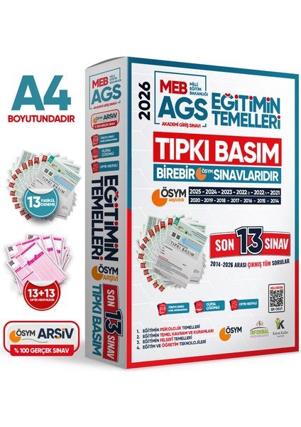 2026 MEB AGS Uyumlu KPSS Eğitim Bilimleri ÖSYM Çıkmış Soru Tıpkı Basım 13'lü Deneme Paketi Çözümlü