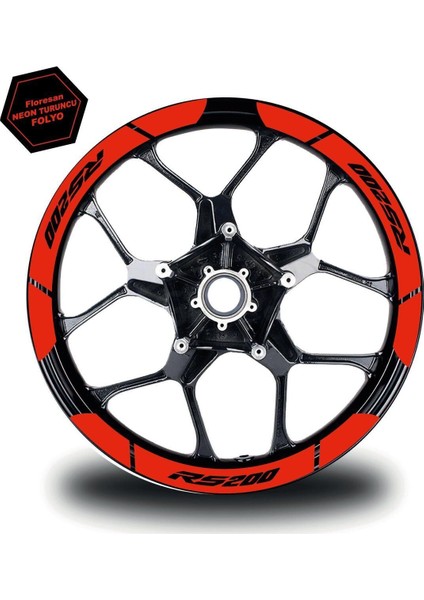 Neon Turuncu Bajaj Pulsar RS200 Geniş Jant Sticker Etiket Modeli