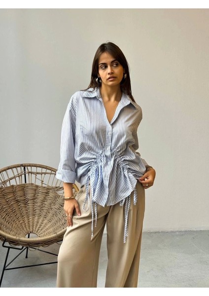 Önü Büzgü Detaylı Çizgili Gömlek fiyatları