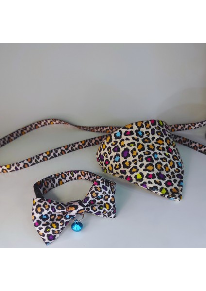 Kedi Boyun Tasması Leopar Desenli Kedi Fular / Bandana ve Çıngıraklı Papyon Seti fiyatları