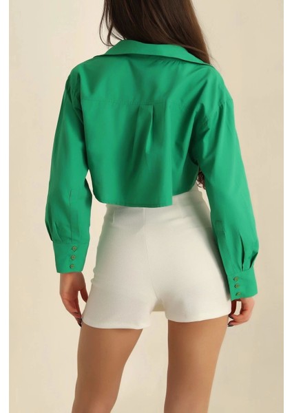 Poplin Crop Gömlek Yeşil S3060 fırsatları