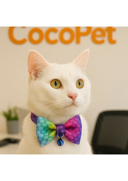 Papyonlu Kedi Boyun Tasması Gökkuşağı Desenli Zilli 17-30 cm Kedi Papyon Fiyonk