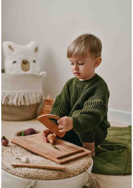 Ahşap Güvenli Çocuk Kesme Tahtası ve Bıçağı 4 Parça fiyatları