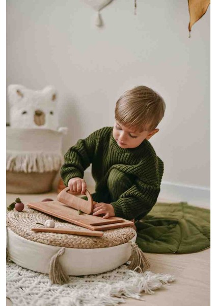 Ahşap Güvenli Çocuk Kesme Tahtası ve Bıçağı 4 Parça modelleri