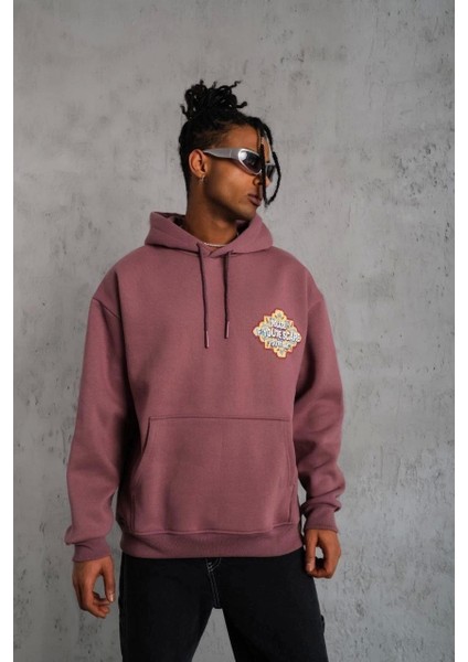 Erkek Kilim Desen Kapüşonlu Sweat - Gül Kurusu fırsatları