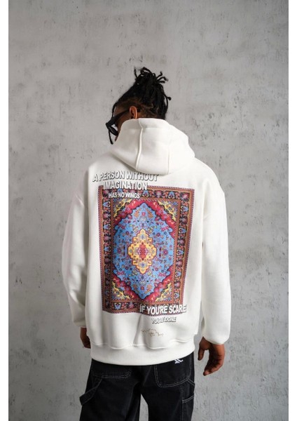 Erkek Kilim Desen Kapüşonlu Sweat- Beyaz modelleri