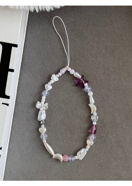 Pembe Beyaz Charm Telefon Charm, Yıldız Telefon Askısı