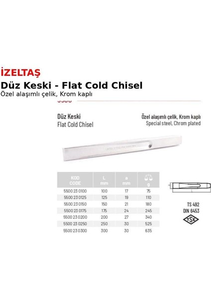 Izeltaş Düz Krom Keski 175 mm - 5500 23 0175 fiyatları