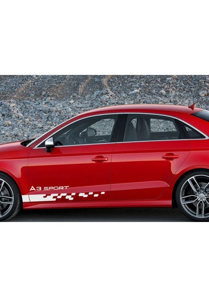 Audi A3 Sport Yazılı Yan Kapı Şerit Sticker Etiket Modeli