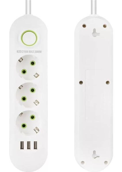Akım Korumalı 3'lü Grup Priz 3 USB Çıkışlı 1.5 Metre kablosu fiyatları