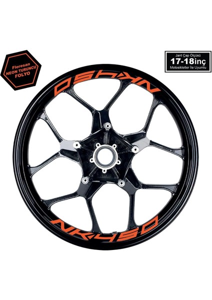 Yb Neon Turuncu Cfmoto 450NK Yazılı 8 Li Jant Içi Yazı Sticker