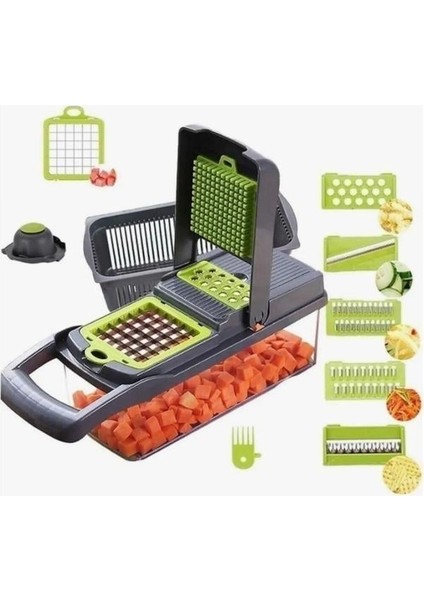 Veggie Slicer Sebze Doğrayıcı 14 In 1 Mutfak Şefi Parçala Dilimle Doğra Rendele modelleri