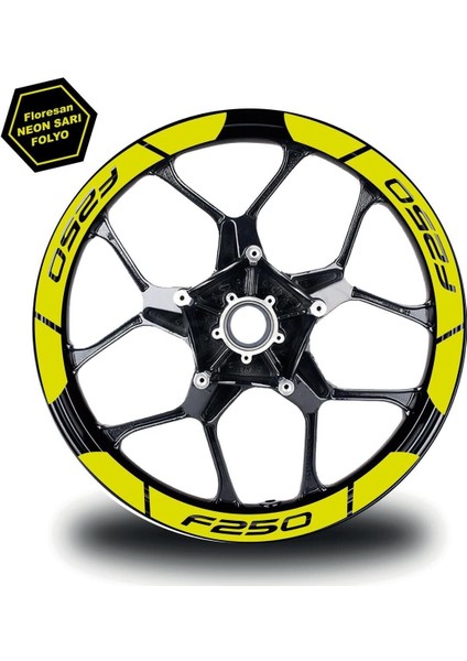 Neon Sarı Bajaj F250 Geniş Jant Sticker Etiket Modeli