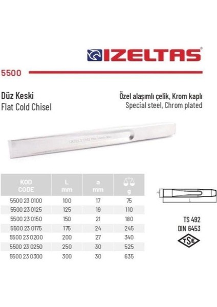 Izeltaş Düz Krom Keski 125 mm - 5500 23 0125 fiyatları