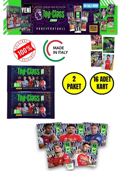 Panini Top Class 2025 Premier League Koleksiyon Futbolcu Kartları ( 2 Paket & 16 Adet Kart )