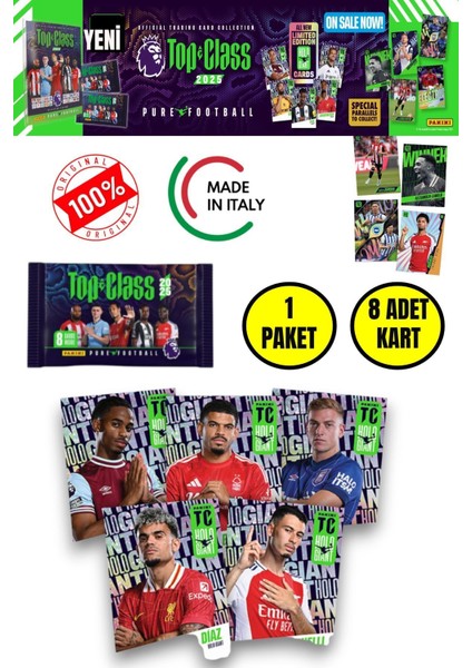 Panini Top Class 2025 Premier League Koleksiyon Futbolcu Kartları (1 Paket & 8 Adet Kart )