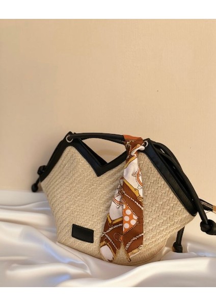 Hasır Fular Detaylı Modern Şık Kadın Omuz Çantası