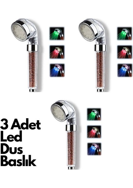 3 Adet Tasarruflu Boncuklu Ledli Duş Başlık-Pil Veya Elektrik Gerekmez Kinetik Enerjili