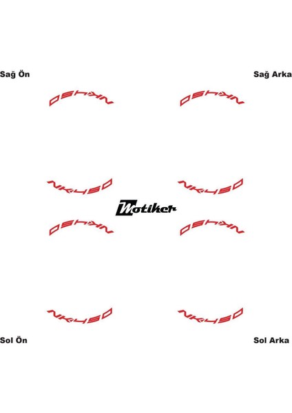 Kırmızı Cfmoto 450NK Yazılı 8 Li Jant Içi Yazı Sticker modelleri