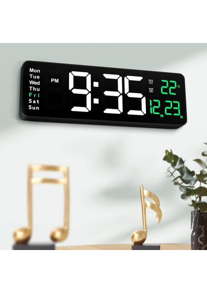 LED Ekranlı Dijital Duvar Saati Çift Alarm Sıcaklık Takvim Gösterimi Geri Sayım Otomatik Karartma Uzaktan Kumandalı Haftalık Gösterimli Parlaklık Ayarlı Zamanlayıcılı