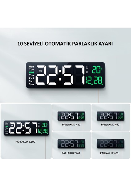 LED Ekranlı Dijital Duvar Saati Çift Alarm Sıcaklık Takvim Gösterimi Geri Sayım Otomatik Karartma Uzaktan Kumandalı Haftalık Gösterimli Parlaklık Ayarlı Zamanlayıcılı modelleri