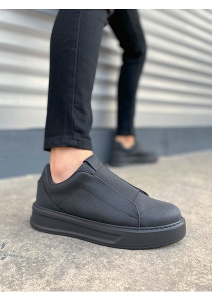 JET-007 Alba Bağcıksız Cilt Erkek Günlük Sneaker Ayakkabı Cst Siyah