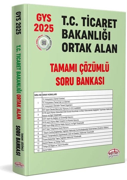 Data Editör 2025 Gys Ticaret Bakanlığı Ortak Konular Görevde Yükselme Sınavına Hazırlık Seti modelleri