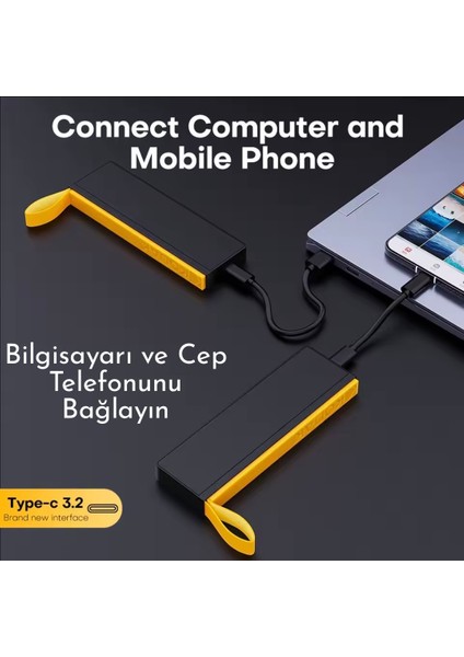 256Gb. 450Mb/s Yüksek Hızlı Usb Flash Bellek Type-C ve Usb 3.2 Kablo Dahil 2'si 1'Arada Ultra Hızlı Yeni Nesil Son Teknoloji Orjinal