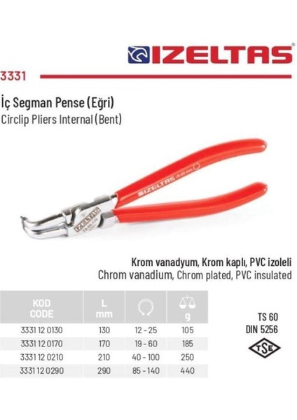 Izeltaş Yaysız Eğri Iç Sekman Pensi 170 mm - 3331 12 0170 fiyatları