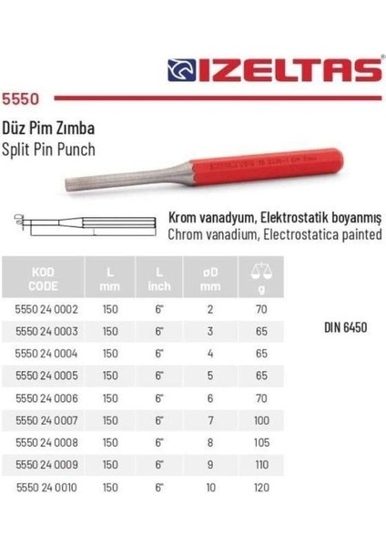 Izeltaş Düz Pim Zımba 8 mm - 5550 25 0008 fiyatları