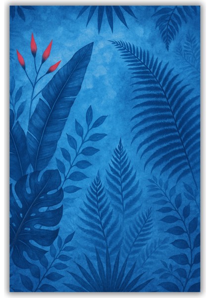 Yaprak Desenli Mavi Halı Dijital Baskılı Dokuma Kaymaz Tabanlı Yıkanabilir Antialerjik Pati Dostu Yazlık Halısı fiyatları