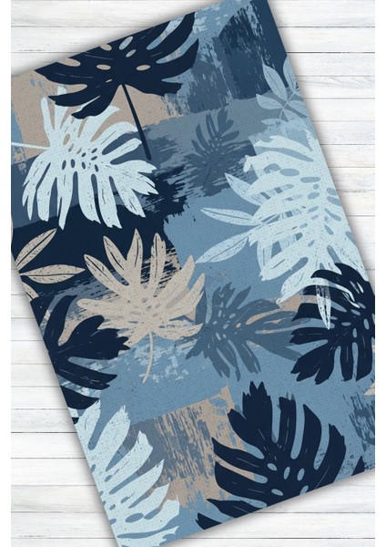 Yaprak Desenli Mavi Halı Dijital Baskılı Dokuma Kaymaz Tabanlı Yıkanabilir Antialerjik Pati Dostu Yazlık Halısı modelleri