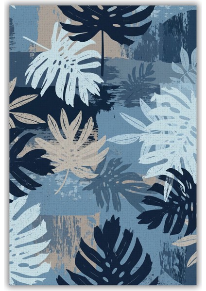 Bej Mavi Yapraklı Modern Halı Dijital Baskılı Dokuma Kaymaz Tabanlı Yıkanabilir Antre Halısı fiyatları