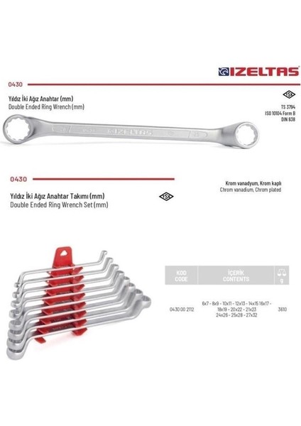 Izeltaş Yıldız Iki Ağızlı Anahtar Takımı 12 Parça - 0430 00 2112