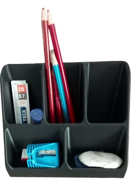 3D Baskı Masaüstü Kalemlik Organizer - Siyah Renk, 6 Gözlü