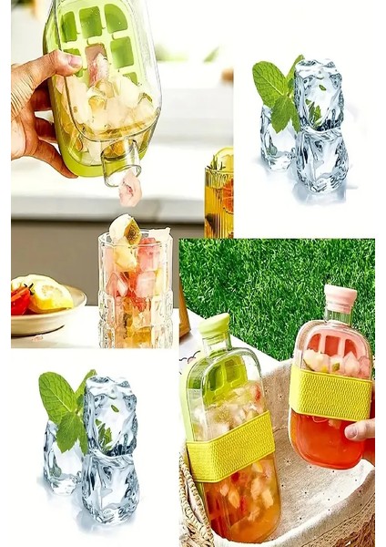 Basmalı Otomatik Buz Kalıbı 18 Hazneli Buzluk ve Pipetli Su Şişesi Kapaklı Buz Kalıbı 500 ml Yeşil fiyatları