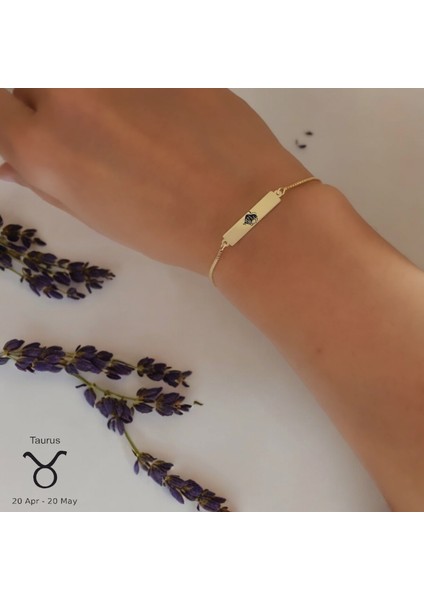 14 Ayar Altın Plakalı Boğa Burçları Için Dikdörtgen Motifli Zincirli Hediye BILEKLIK-400BURÇ fiyatları